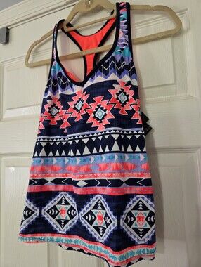 Zeroxposur Women's Tankini Top Tribal Print Racerback Geometric Size 10 Beach